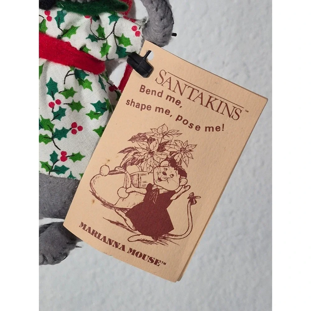 1982 Rennoc Santakins Marianna Mouse Poseable Felt Christmas Ornament Tag
